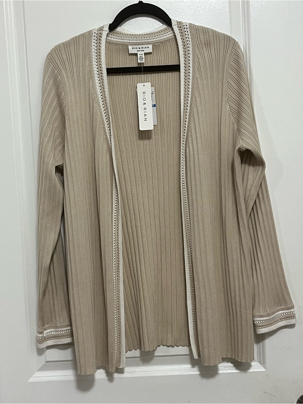 NWT Rio & Rian Ribbed Open Front Cardigan XL Beige Ivory